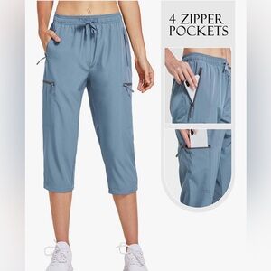 Women's Blue Capris with Zipper Pockets